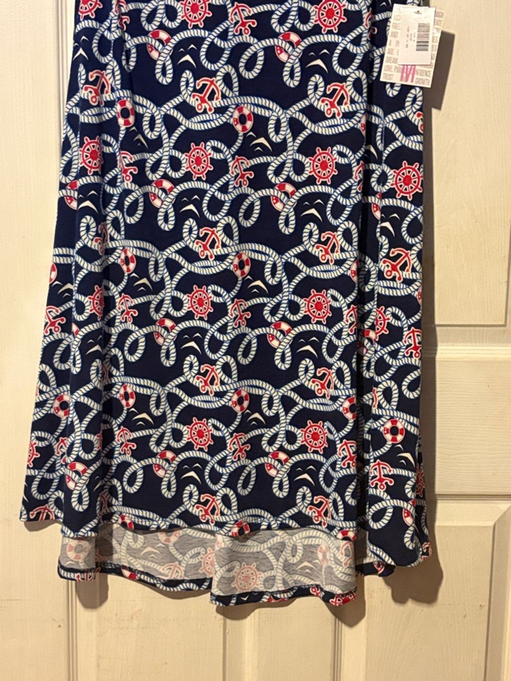 LuLaRoe Navy Carly Midi Dress with Red and White Nautical Rope Print NWT Medium - Picture 2 of 3
